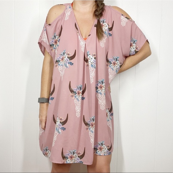 Peach Love Bill Skull Print Mini Dress Small - Picture 1 of 6
